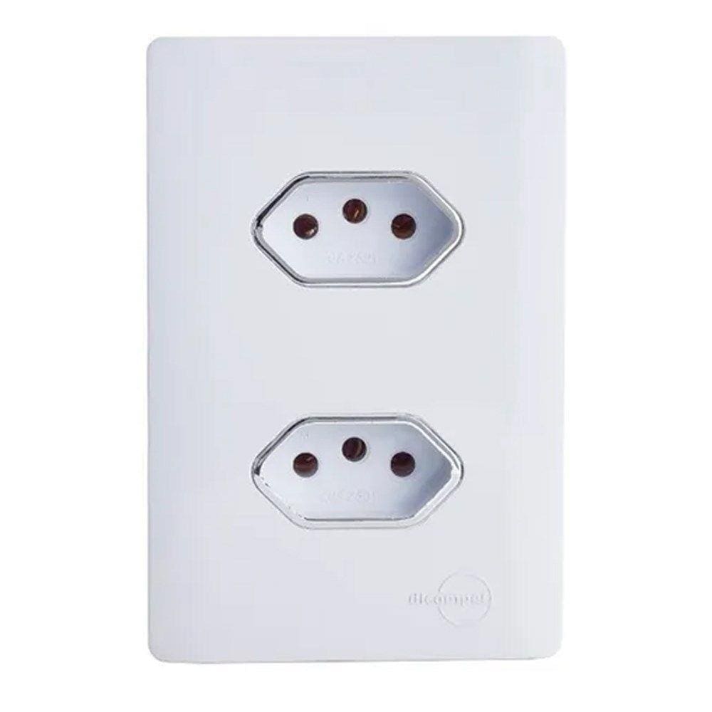 Tomada Novara Branco 10A Dupla 4x2 Com Placa Dicompel