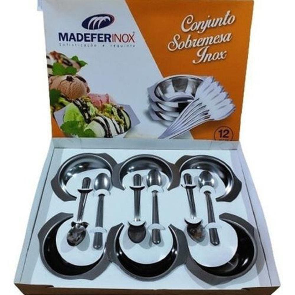Conjunto Sobremesa 12 Peças Jogo Potes Colher Inox Cozinha