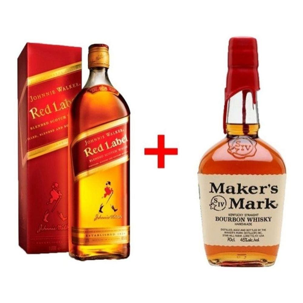 Whisky Jhonnie Walker Red Label 1lt + Whisky Bourbon Americano Makers Mark 750ml