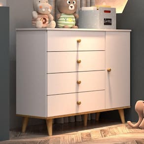 Cômoda Infantil Retrô 4 Gavetas com Fraldário Lígia Branco Fosco com Bétula Carolina Baby