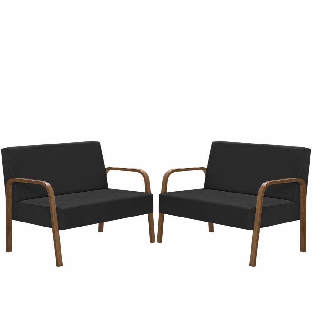 Kit Poltrona Decorativa 2 Namoradeiras Jade Braço Madeira D Salla Suede