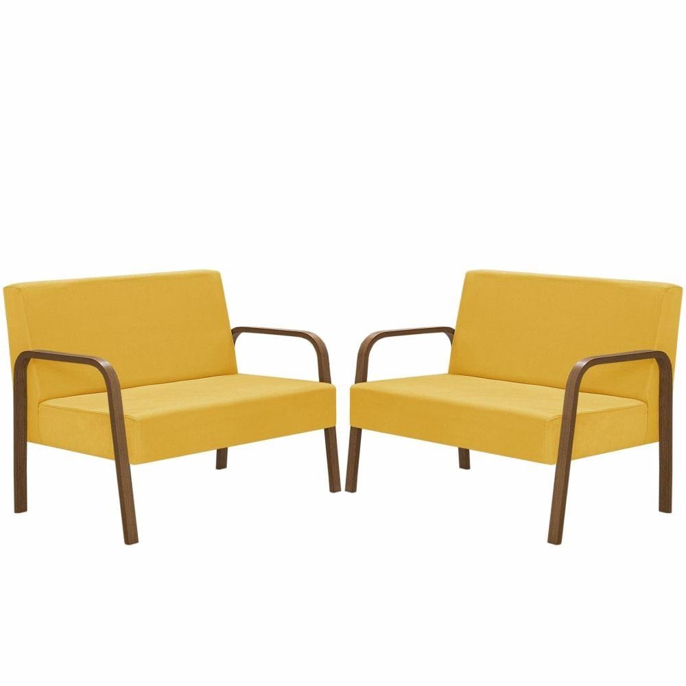 Kit Poltrona Decorativa 2 Namoradeiras Jade Braço Madeira D Salla Suede