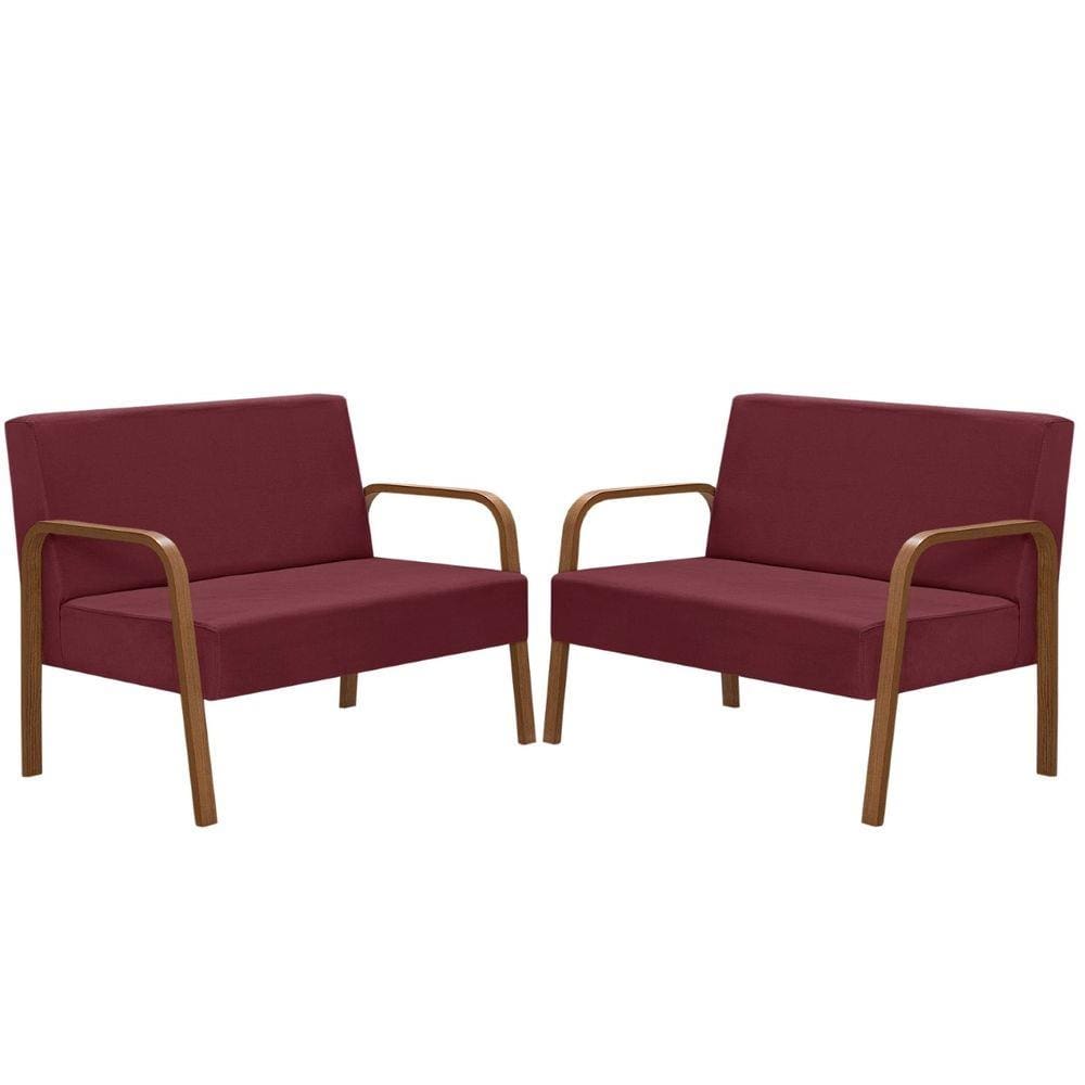 Kit Poltrona Decorativa 2 Namoradeiras  de 2 Lugares Jade Braço Madeira D Salla Suede