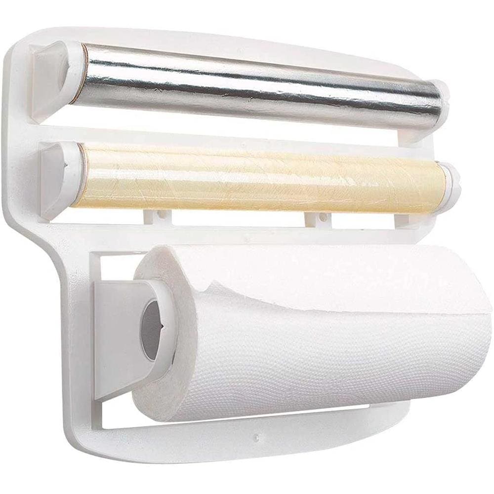 Suporte Porta Papel Toalha Aluminio Plastico 4 Em 1 De Parede Branco