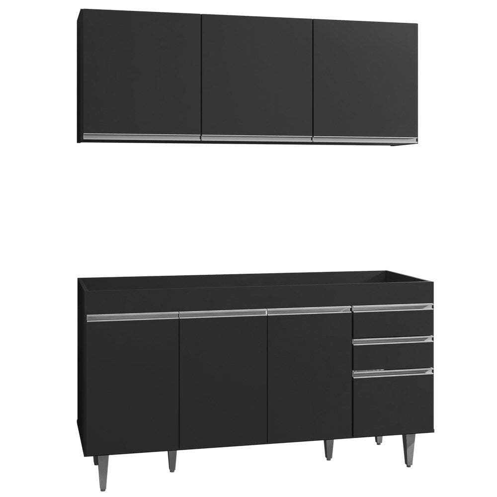 Armário Aéreo Argélia e Balcão Gabinete de Pia sem Tampo Marrocos 150cm Preto - Lumil