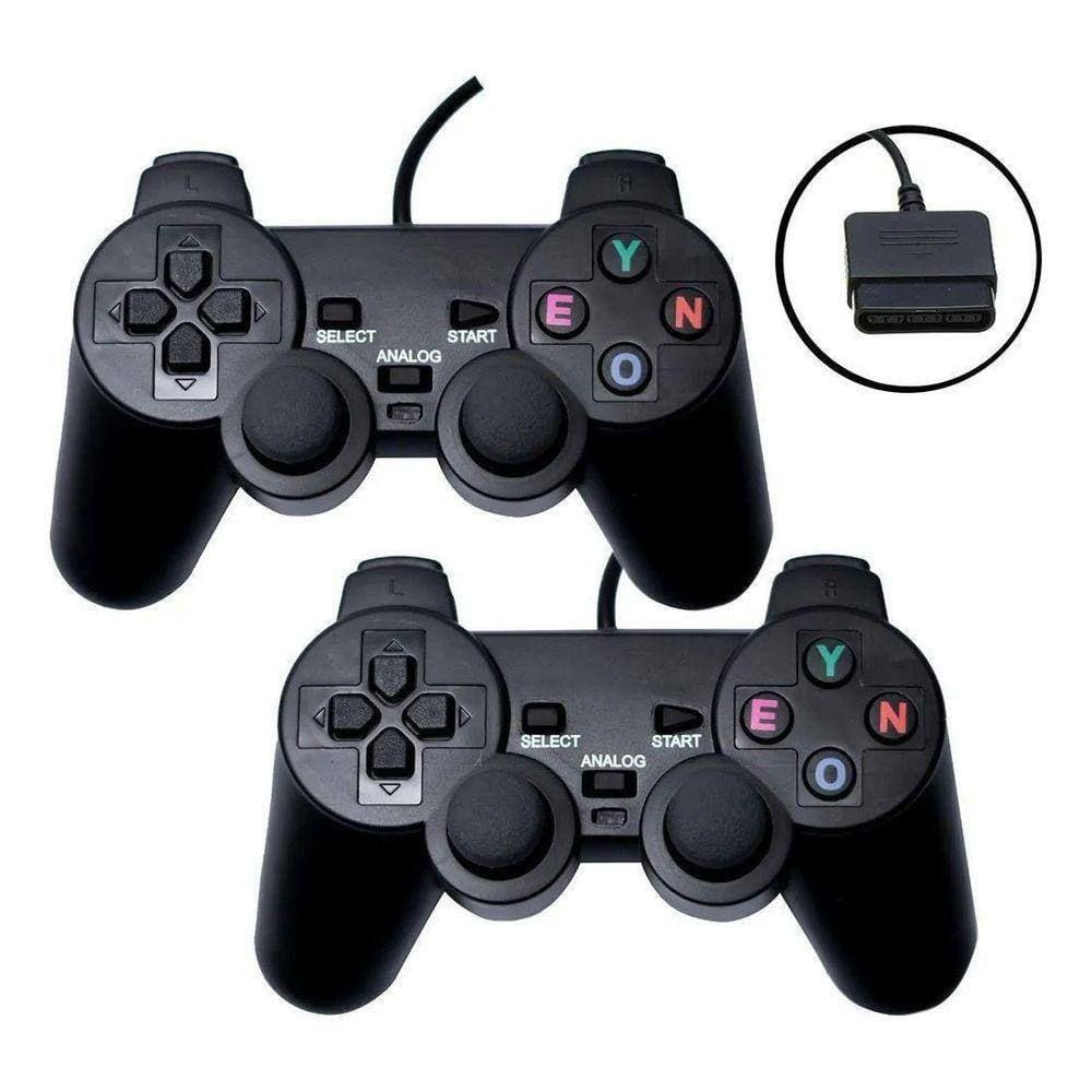 Kit Com Dois Controles Joystick Playstation 2 Analógico Ps2