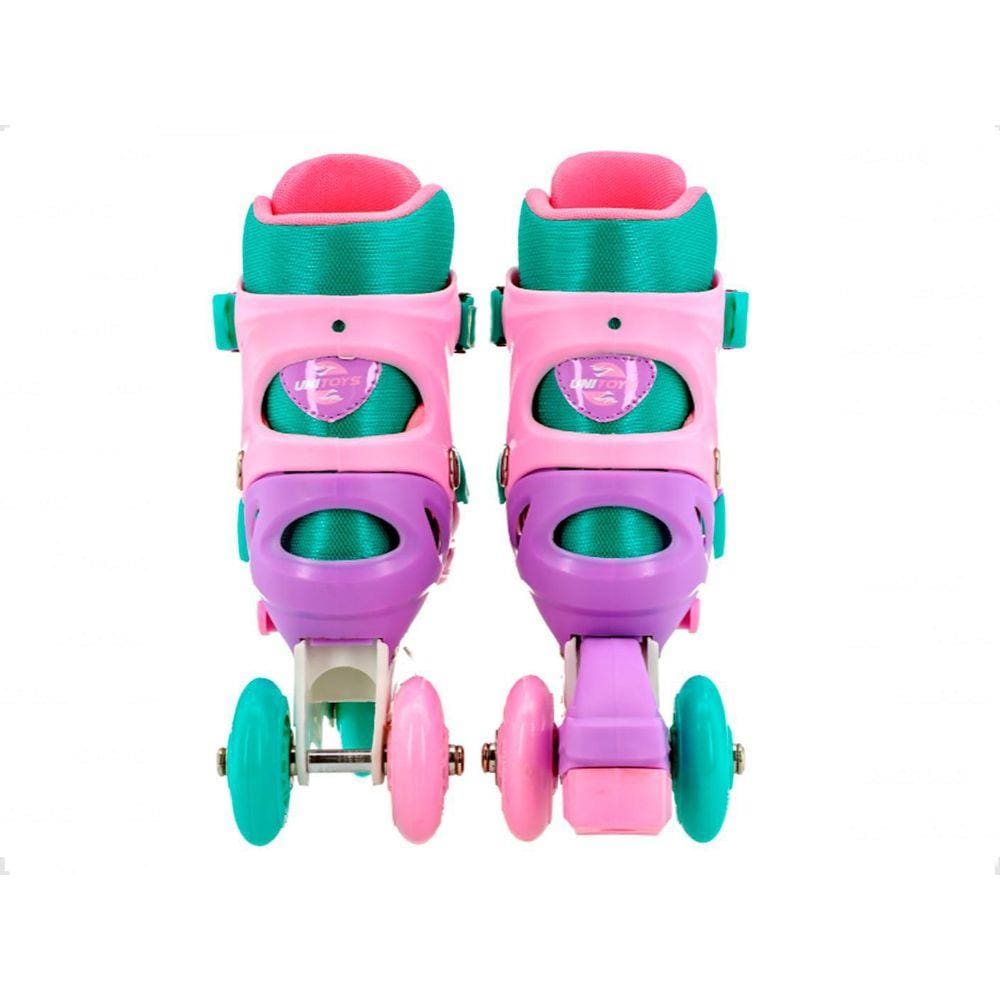 Patins Inline Rosa/Roxo Triline Roller 30 Ao 33 Kit Proteção