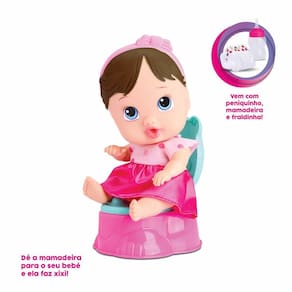 Boneca Bebê - Little Dolls - Faz Xixi - Morena - Divertoys
