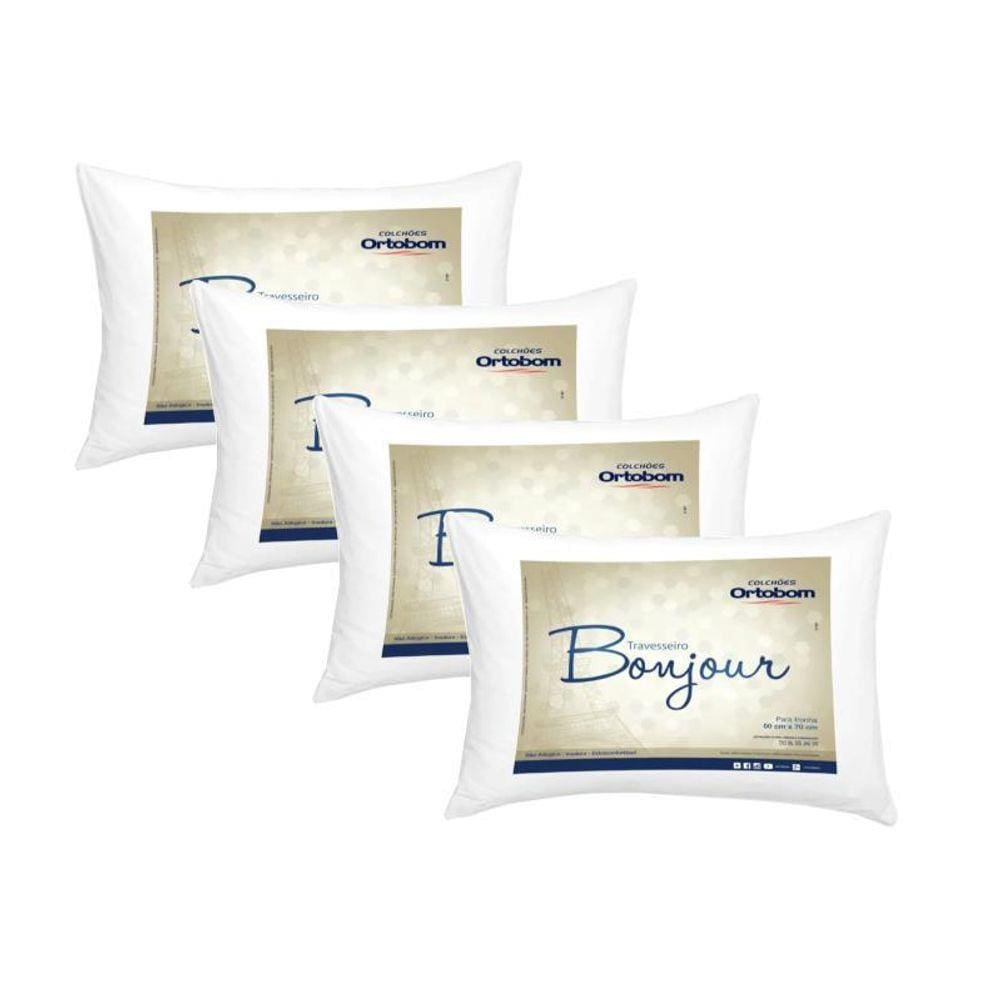 Kit 4 Travesseiros De Algodão Macio Ortobom Bonjour