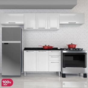Conjunto Cozinha Itatiaia Tarsila com Armários Aéreos 5 Portas e Balcão 3 Portas e 2 Gavetas Branco