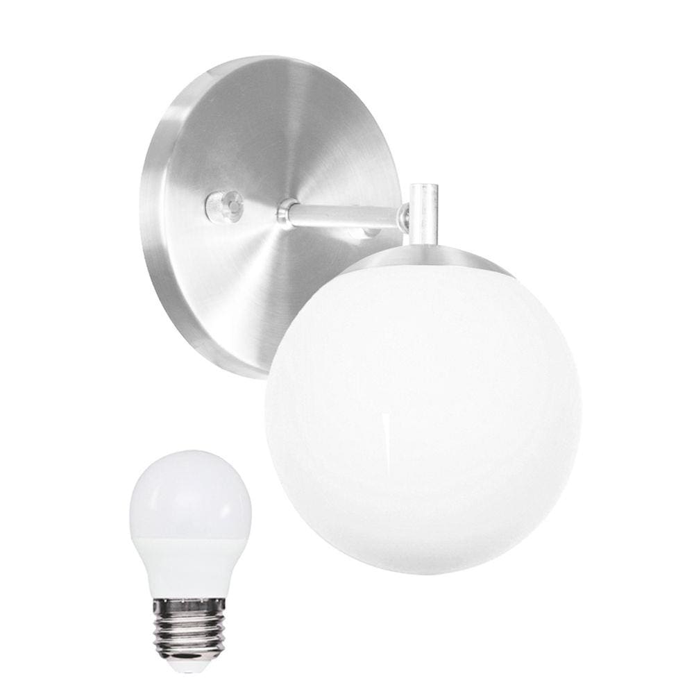 Arandela Orby Bolinha Escovado + lampada 6000k