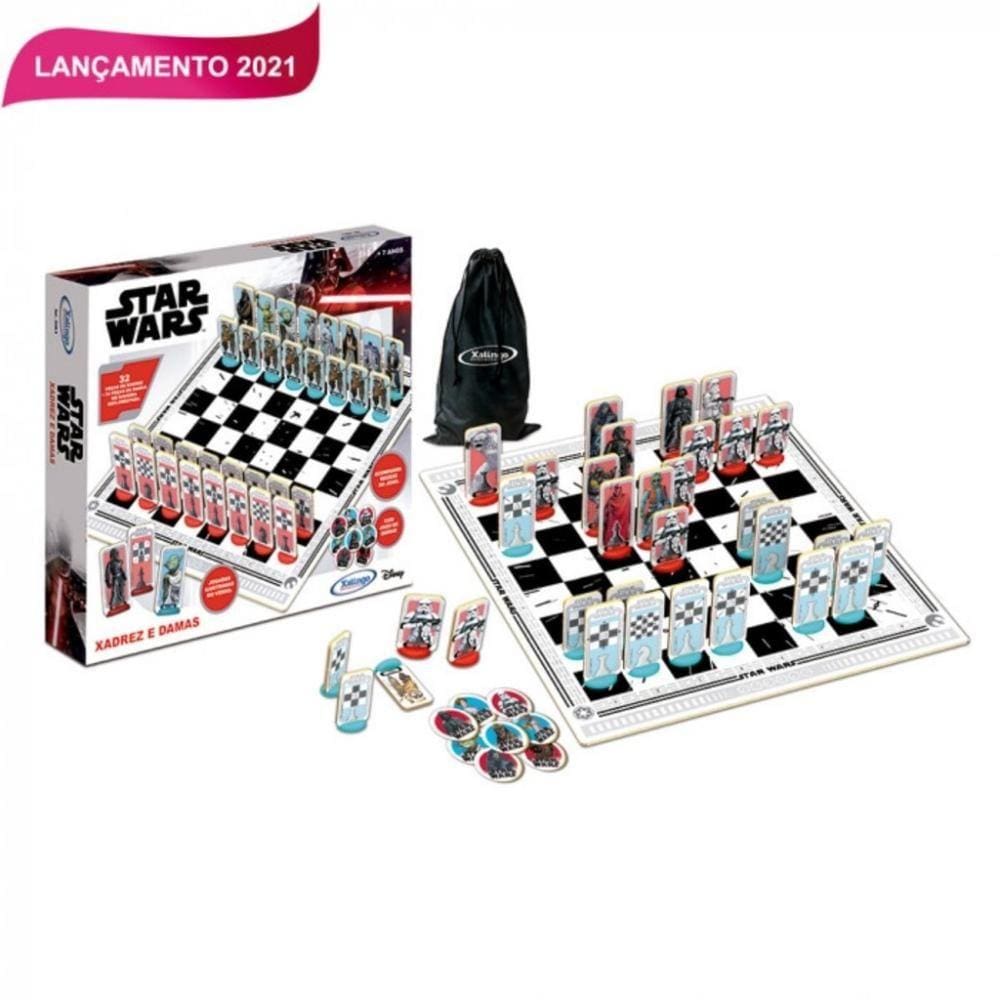 Jogo De Xadrez E Dama Star Wars Madeira 53409 Xalingo
