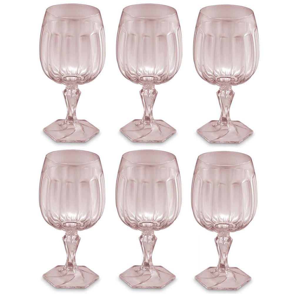 Conjunto 6 Taças Para Água Tomar Suco 350ml Poliestireno UZ Samba Transparente Rosa
