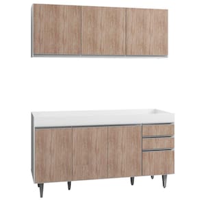 Armário Aéreo Argélia e Balcão Gabinete de Pia sem Tampo Marrocos 150cm Branco/Castanho - Lumil