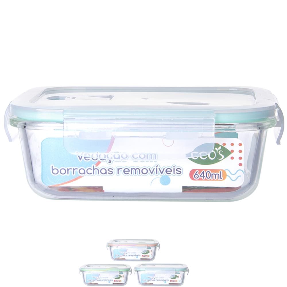 Pote 640ml Vidro Hermético Marmita Tampa 4 Travas Alimentos