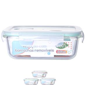 Pote 640ml Vidro Hermético Marmita Tampa 4 Travas Alimentos