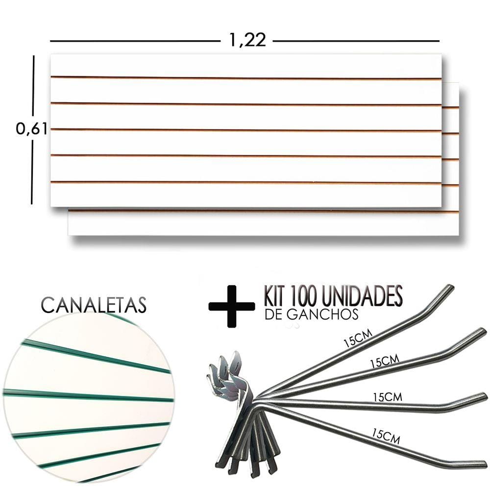 2 Paineis Canaletado - 1,22 X 0,61 + 100 Gancho 15cm + Canaletas VERDE