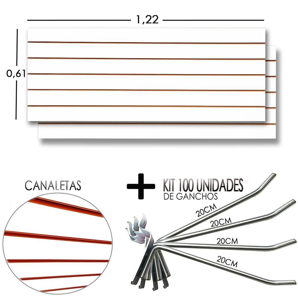 2 Paineis Canaletado - 1,22 x 0,61 + 100 Gancho 20cm + Canaletas LARANJA