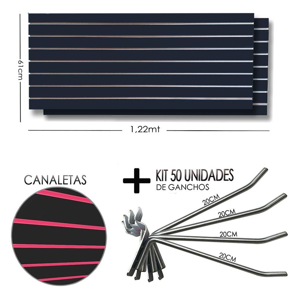 2 Paineis Canaletado Preto -1,22 x 0,61 + 50 Gancho 20cm + Canaletas ROSA