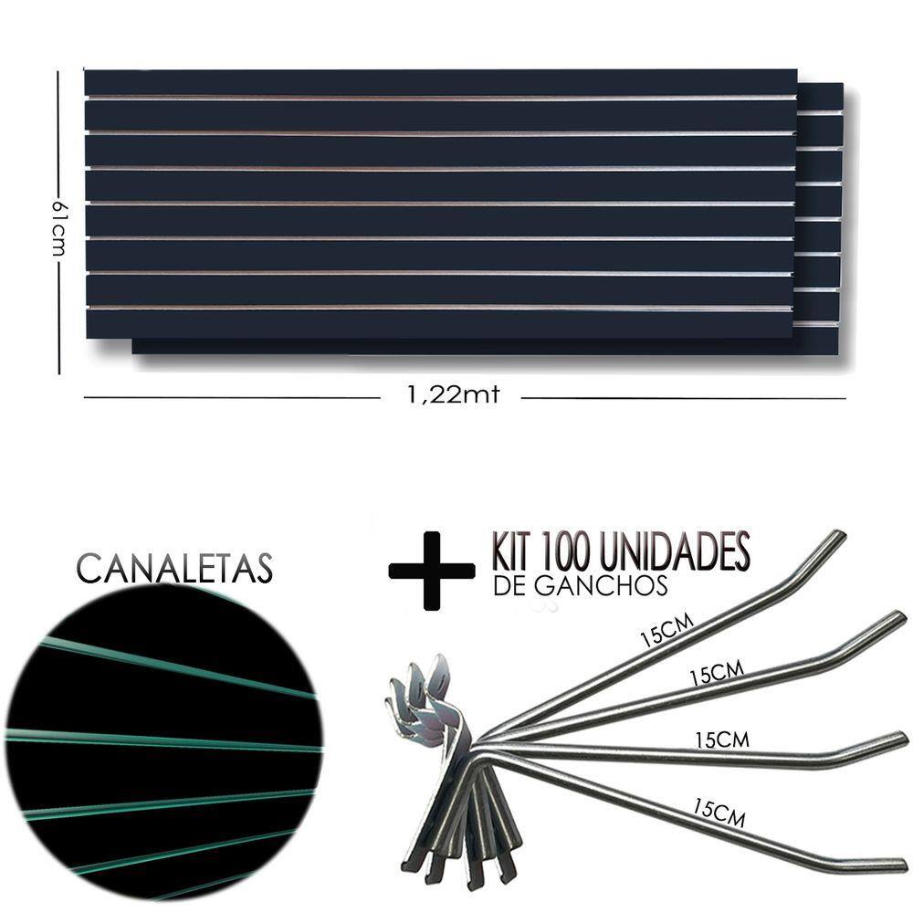 2 Paineis Canaletado Preto -1,22 x 0,61 + 100 Gancho 15cm + Canaletas VERDE