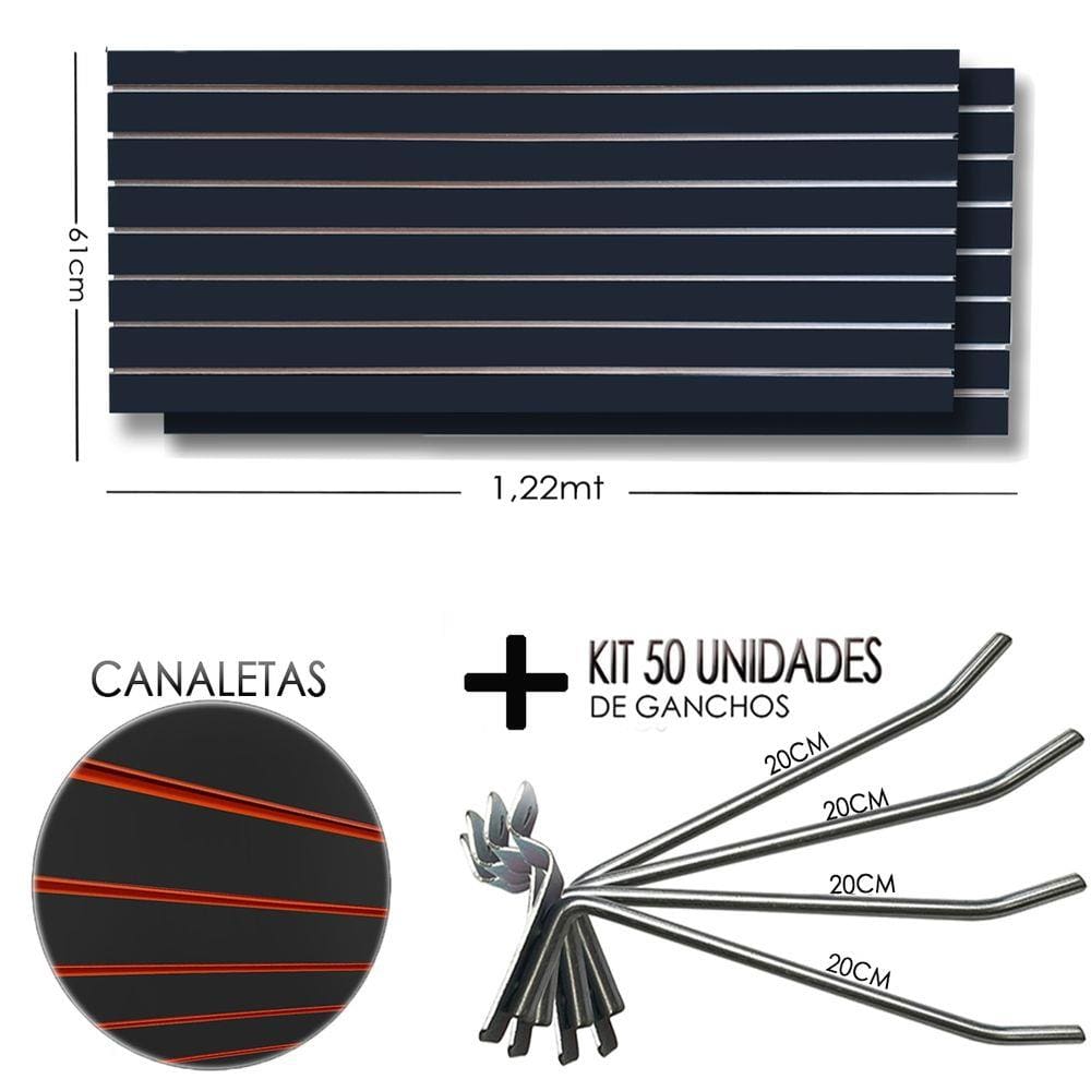 2 Paineis Canaletado Preto -1,22 x 0,61 + 50 Gancho 20cm + Canaletas LARANJA