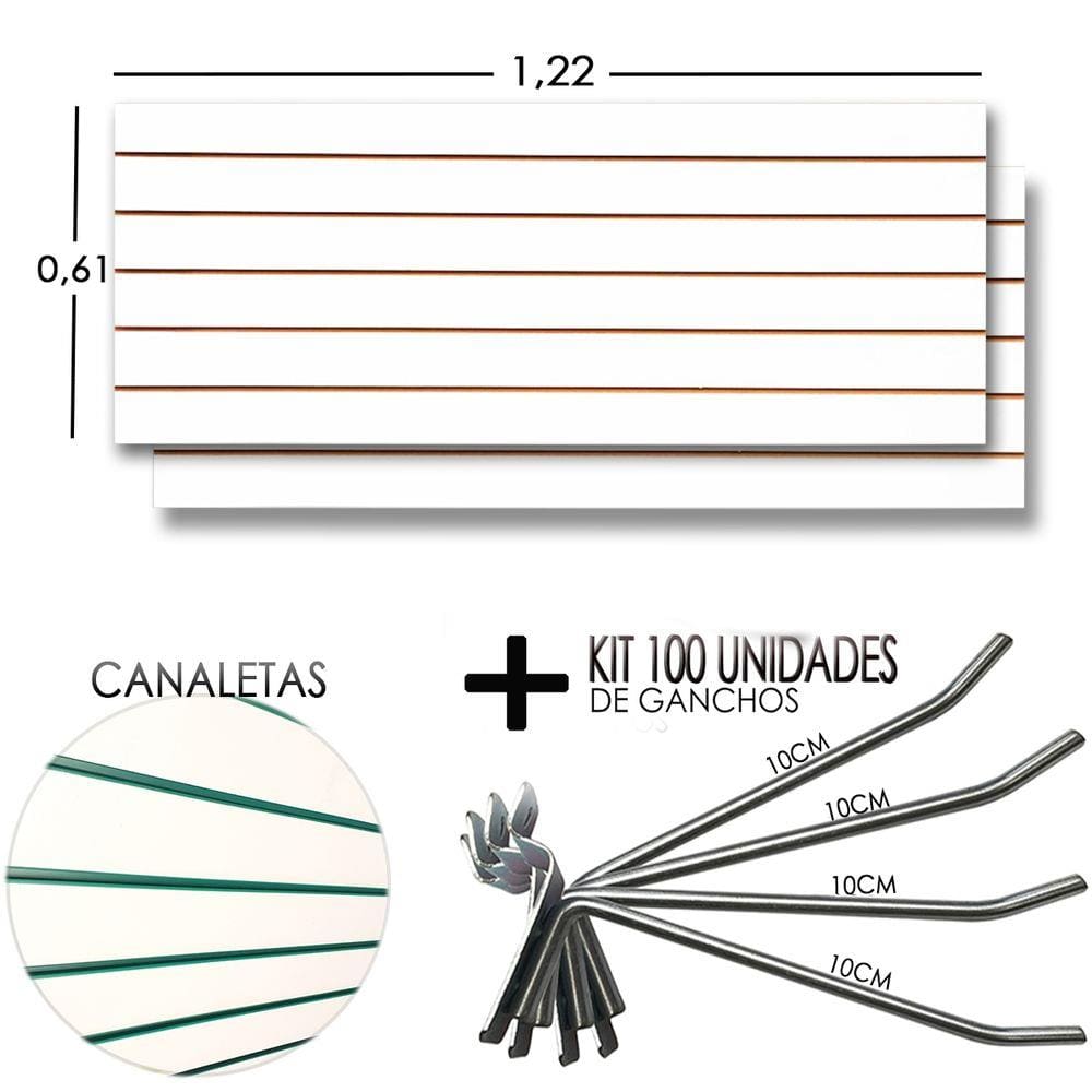 2 Paineis Canaletado - 1,22 X 0,61 + 100 Gancho 10cm + Canaletas VERDE