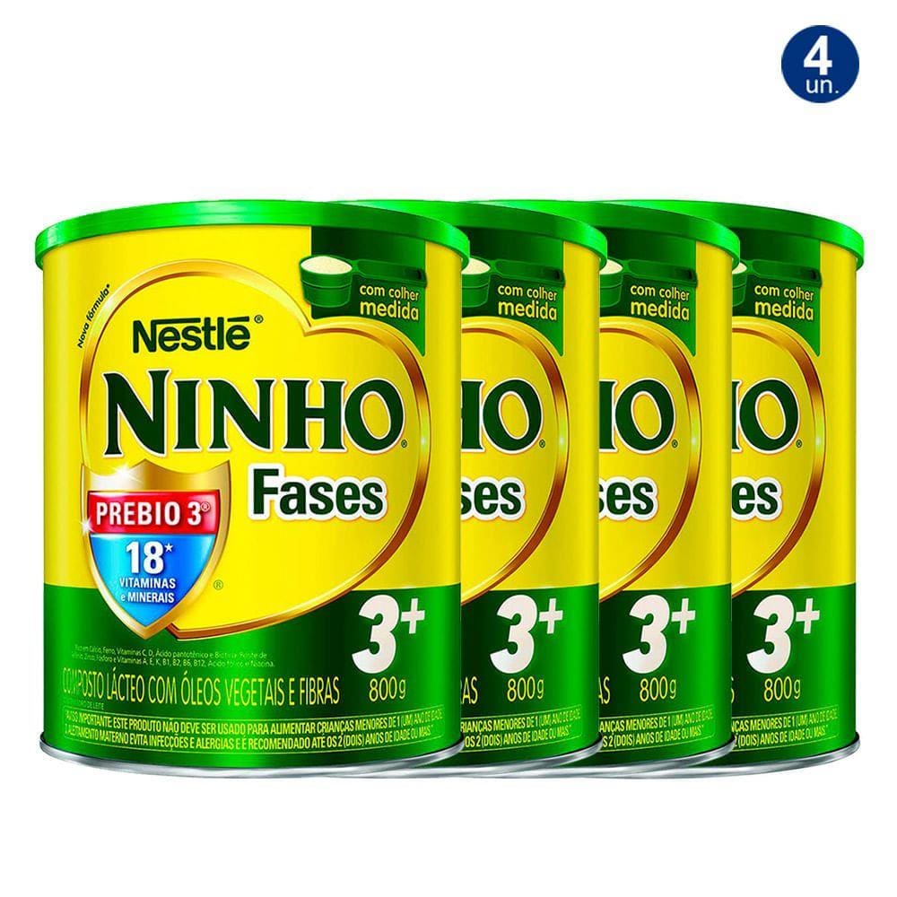 Kit 4X Ninho 3+ Fases Lata 800g