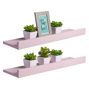 Kit 2 Prateleiras Porta Quadros 70 X 15cm Rosa Claro
