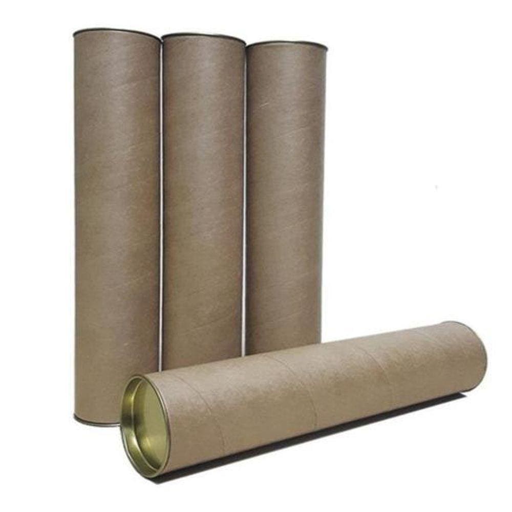 Tubo Papelão Tubete Canudo 35Cm X 6,1Cm Tampa Metal 06 Un