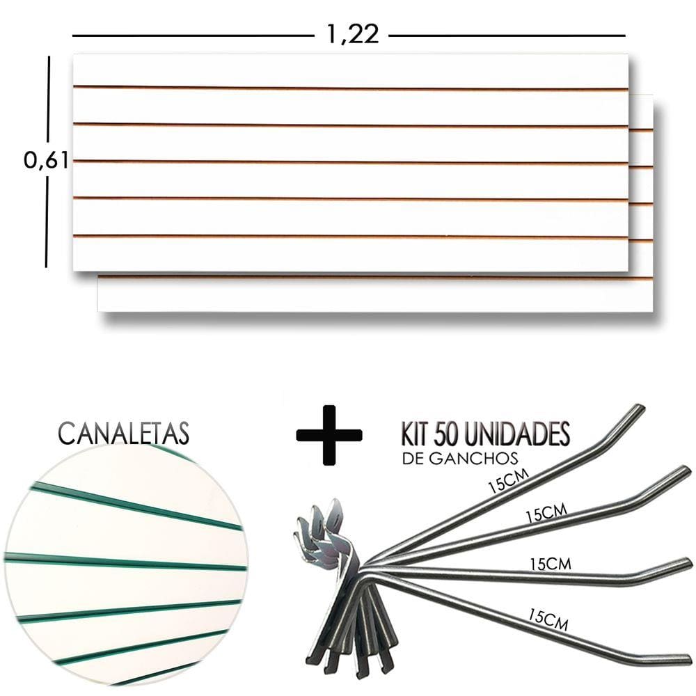 2 Paineis Canaletado - 1,22 x 0,61 + 50 Gancho 15cm + Canaletas VERDE