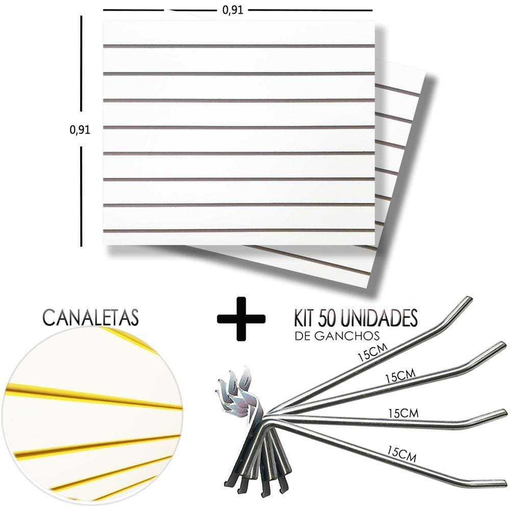 2 Paineis Canaletado - 0,91 x 0,91 + 50 Gancho 15cm + Canaletas AMARELA