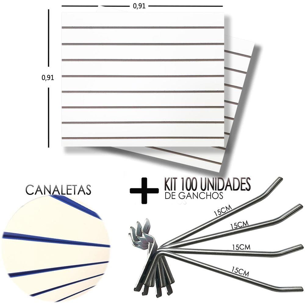 2 Paineis Canaletado - 0,91 x 0,91 + 100 Gancho 15cm + Canaletas AZUL