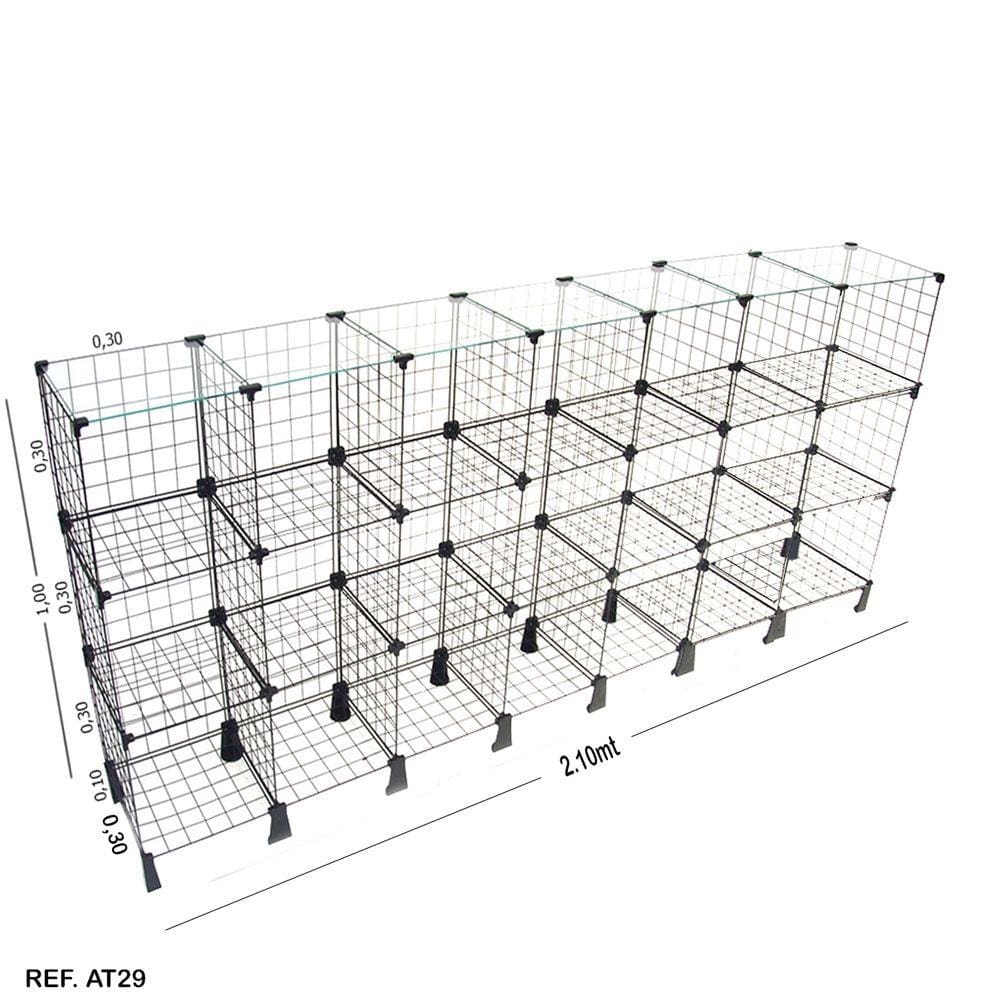 Balcão aramado preto c/ tampo de vidro - 2,10 X 1,00 X 0,30