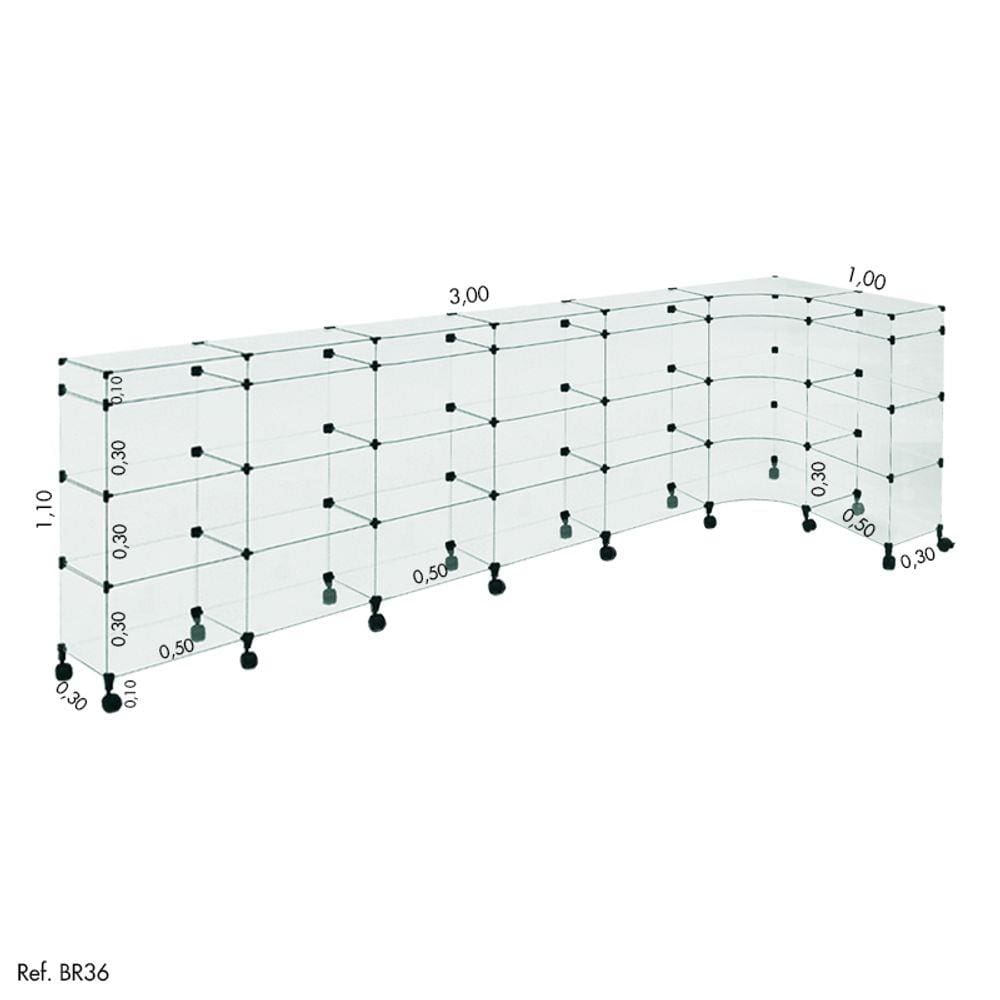 Balcão de Atendimento L Modulado em Vidro com Rodízios 3,00 x 1,10 x 1,00