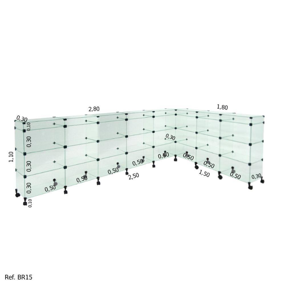 Balcão L Invertido Porta Bijuterias e Rodízios - 2,50 x 1,10 x 1,50
