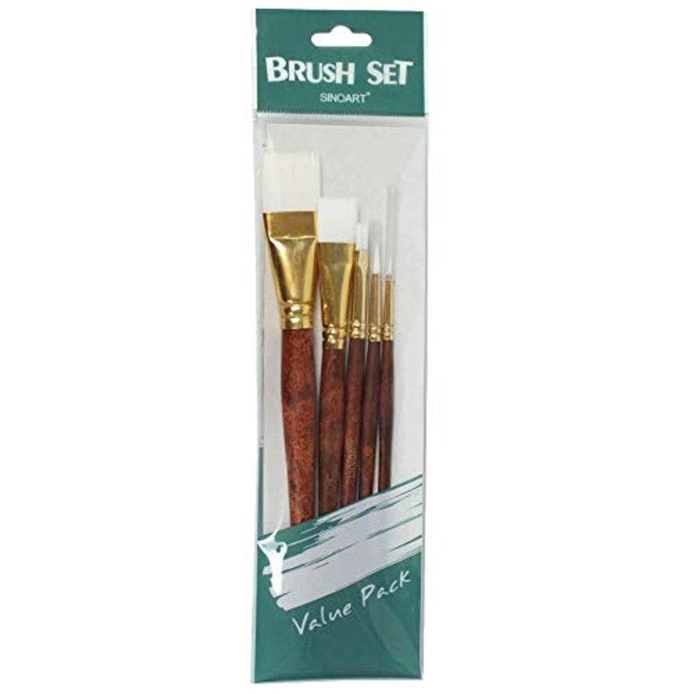 Kit de Pinceis Sintéticos Sinoart Branco Com 5 unidades