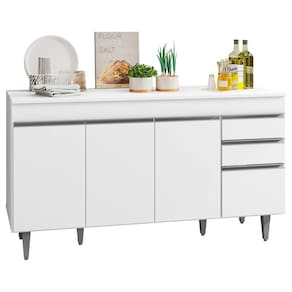 Balcão Gabinete de Pia com Tampo 150cm 4 Portas 2 Gavetas Marrocos Branco - Lumil