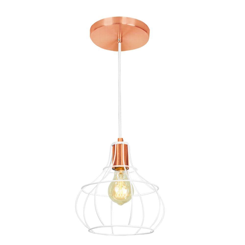 Lustre Pendente Luminária Aladim Aramado Branco com Cobre