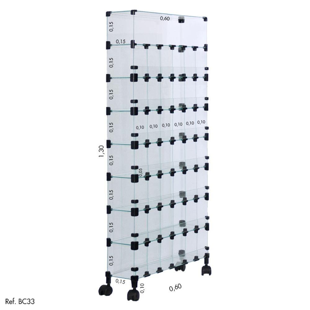 Baleiro Comercial Modulado em Vidro com Rodízios - 1,30 x 0,60 x 0,15