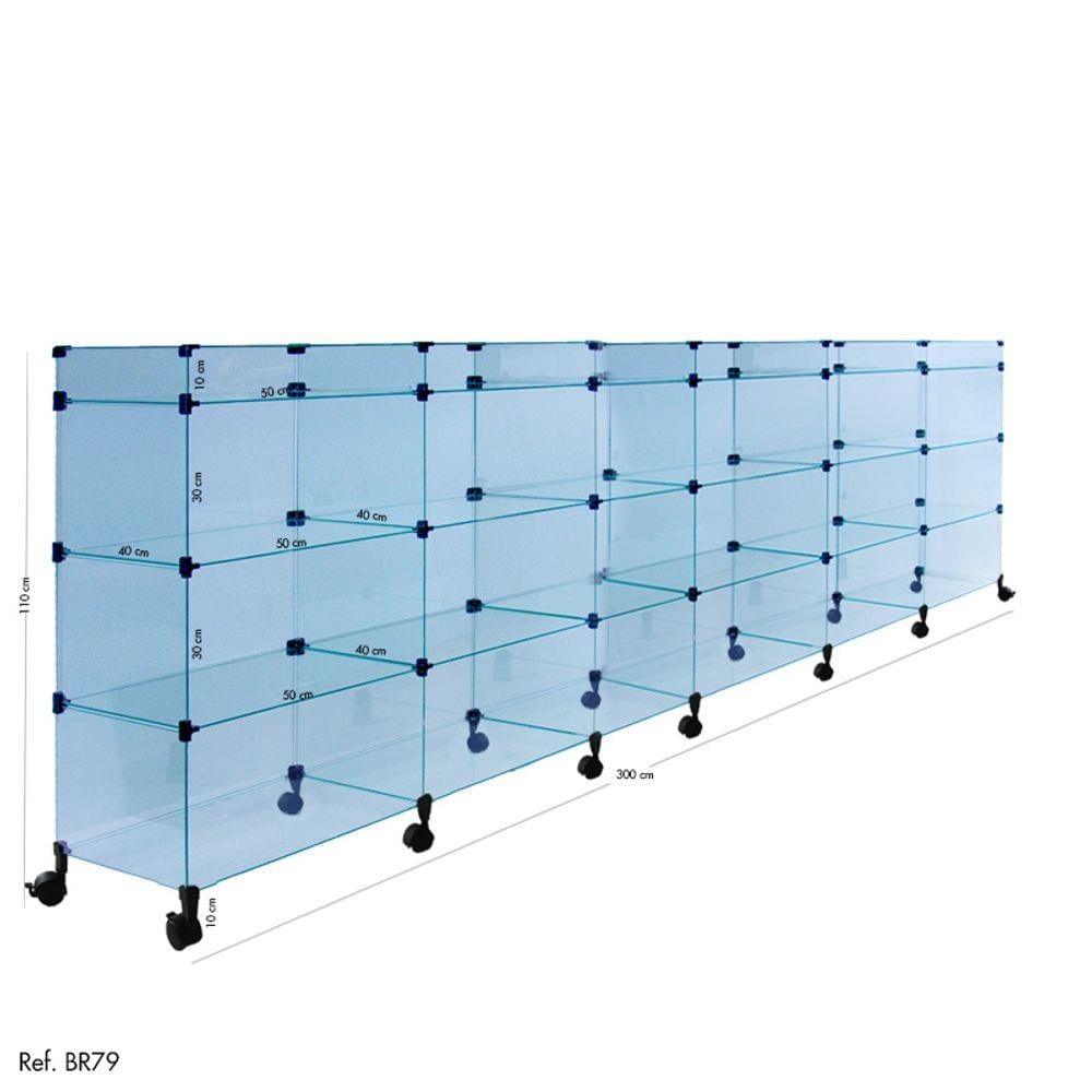 Balcão de Atendimento Modulado em Vidro com Rodízios - 3,00 x 1,10 x 0,40