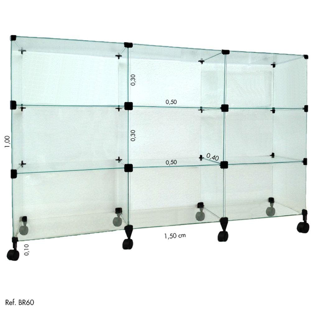 Balcão de Atendimento Modulado em Vidro com Rodízios - 1,50x 1,00 X 0,40