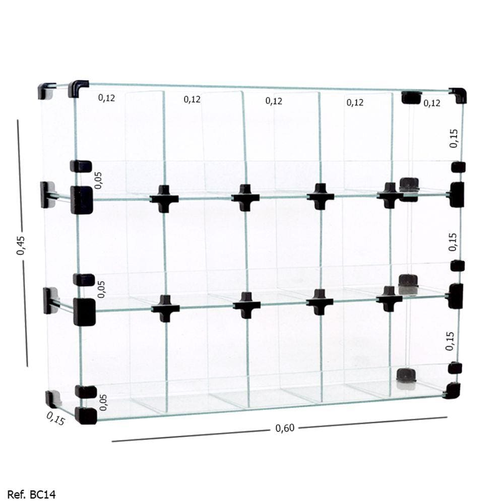 Baleiro Expositor Modulado em Vidro - 0,60 x 0,45 x 0,15