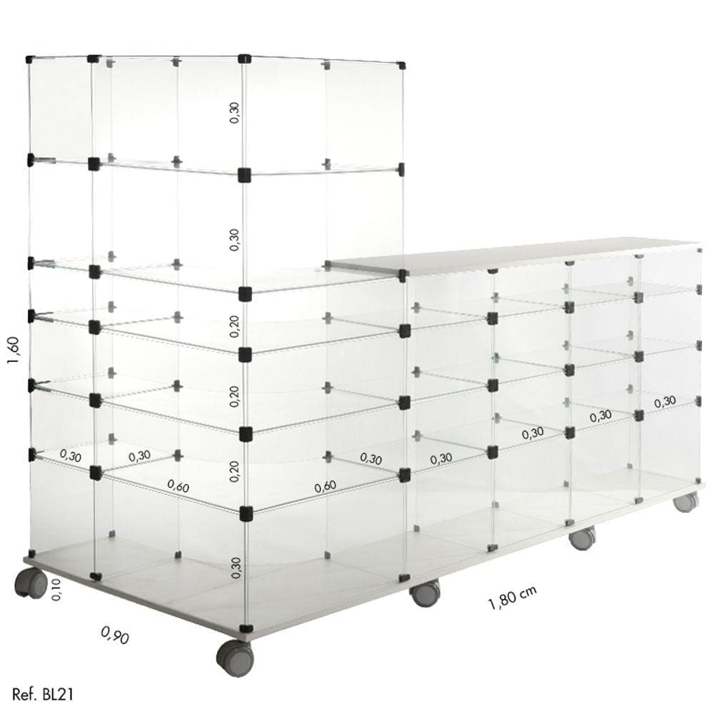 Balcão de Atendimento L Modulado em Vidro - 1,80 x 1,60 x 0,90