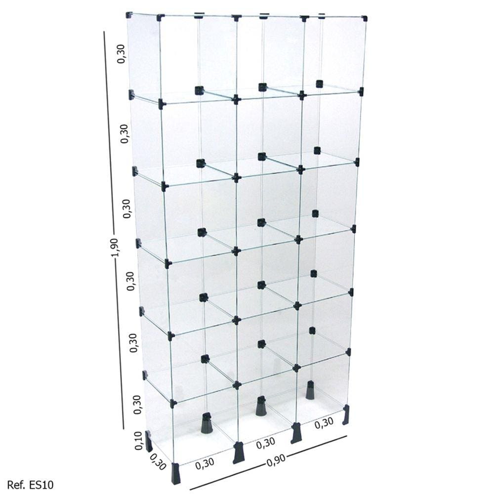 Estante de Vidro Modulado - 0,90 x 1,90 x 0,30