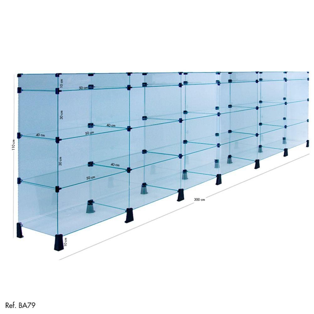 Balcão de Atendimento Modulado em Vidro - 3,00 x 1,10 x 0,40