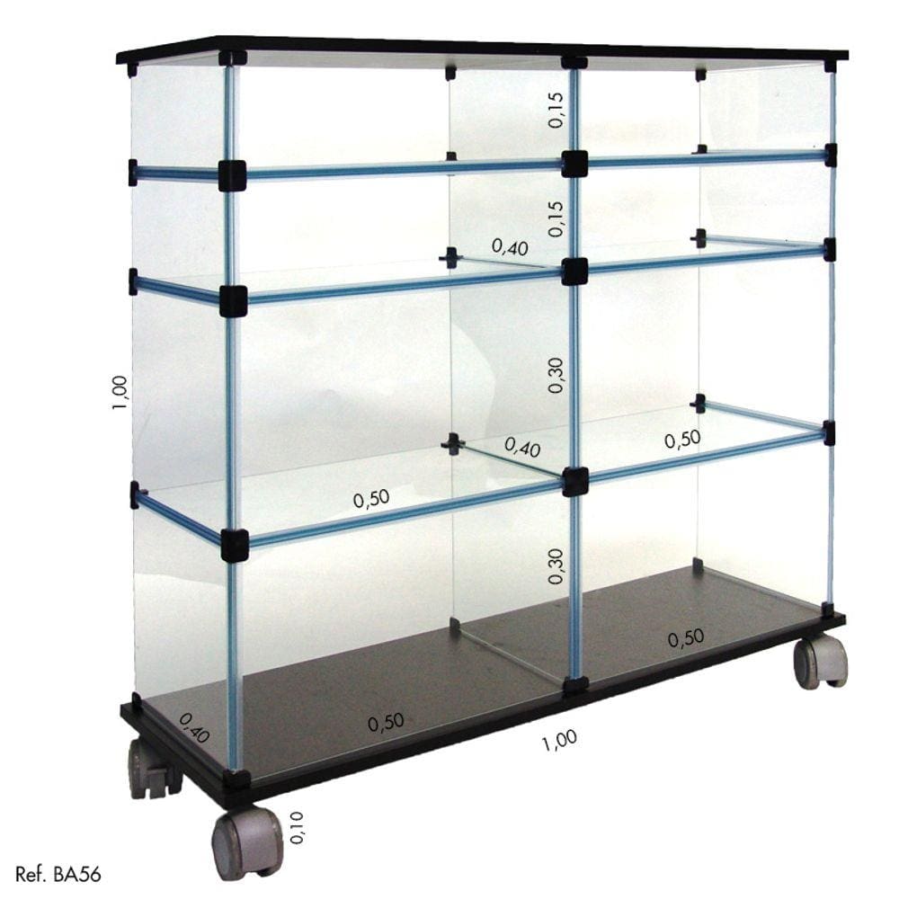 Balcão de Atendimento Modulado em Vidro com Rodízios e MDF - 1,00 x 1,00 X 0,40