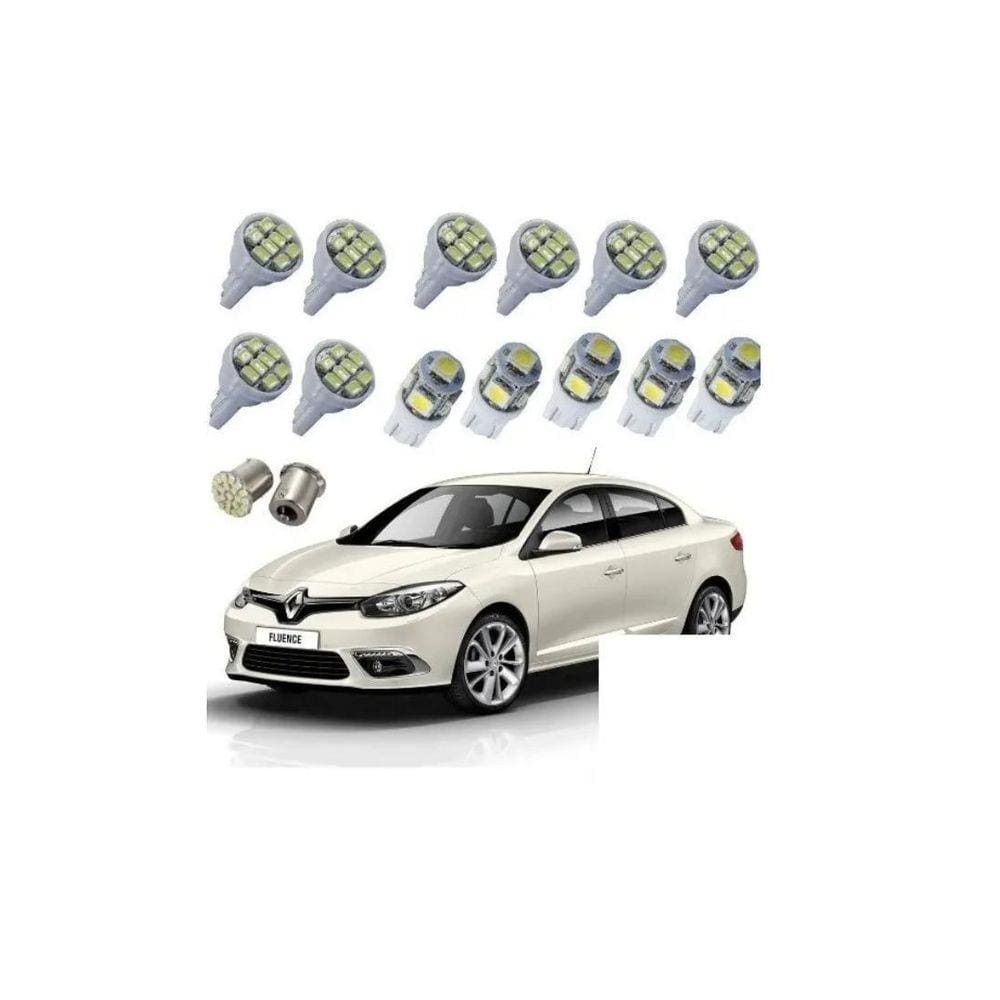 Kit Lâmpadas Led Renault Fluence Pingo Teto Placa Ré