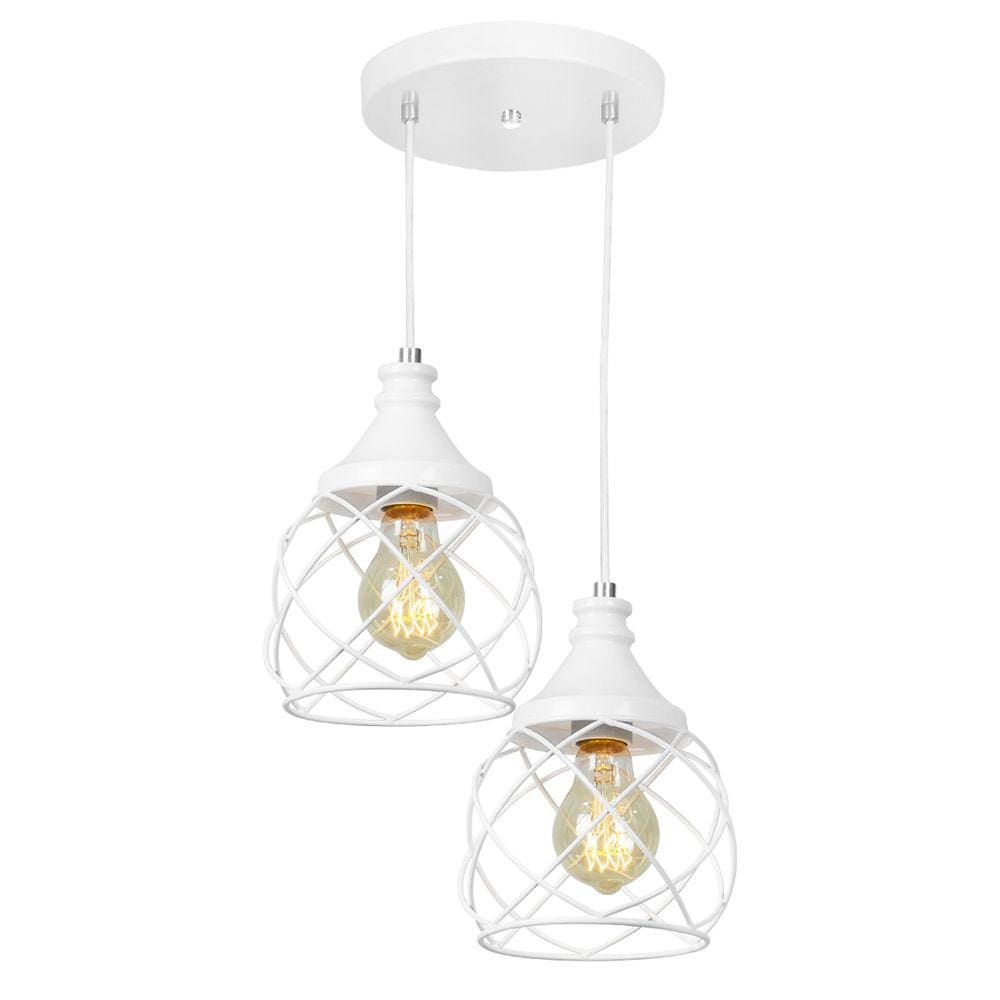 Lustre Pendente Duplo Esfera Aramado Branco 15cm