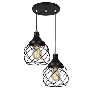 Lustre Pendente Duplo Esfera Aramado Preto 15cm