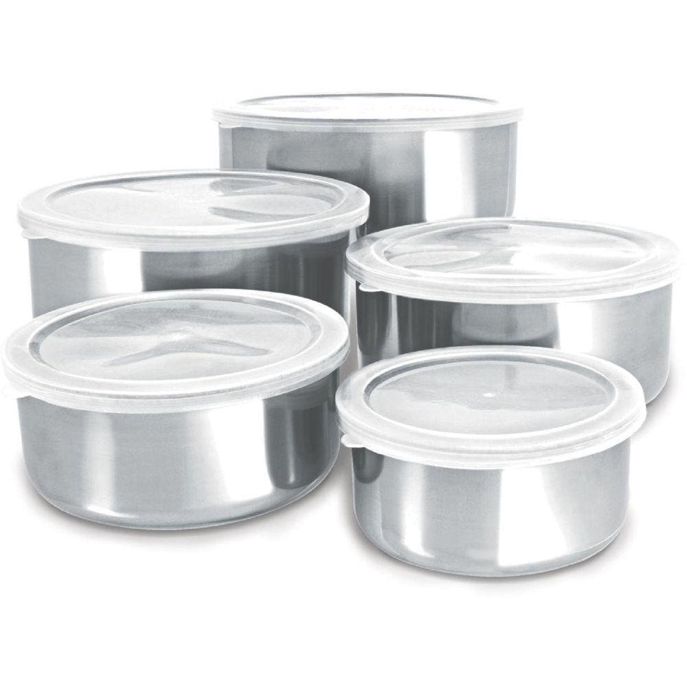 Acessório Para Casa Conjunto Potes Aço Inox 5 Pcs